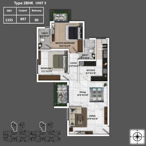 Floor Plan in 2 BHK Apartment at Keya Spring, Bannerghatta Road – for Rent