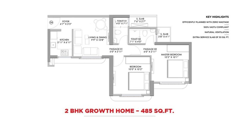 Floor Plan, lodha-the-great-western-mumbai 2 Bedroom 485 Sq.Ft. Apartment In Naigaon East Palghar 10262482