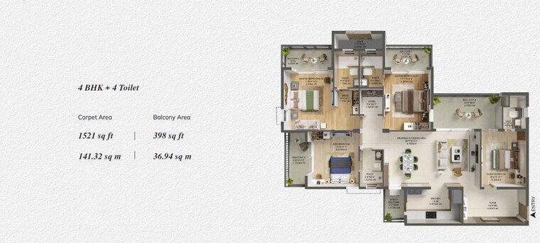 Floor Plan, ashiana-aaroham 4 Bedroom 1569 Sq.Ft. Apartment In Sector 80 Gurgaon 10262864