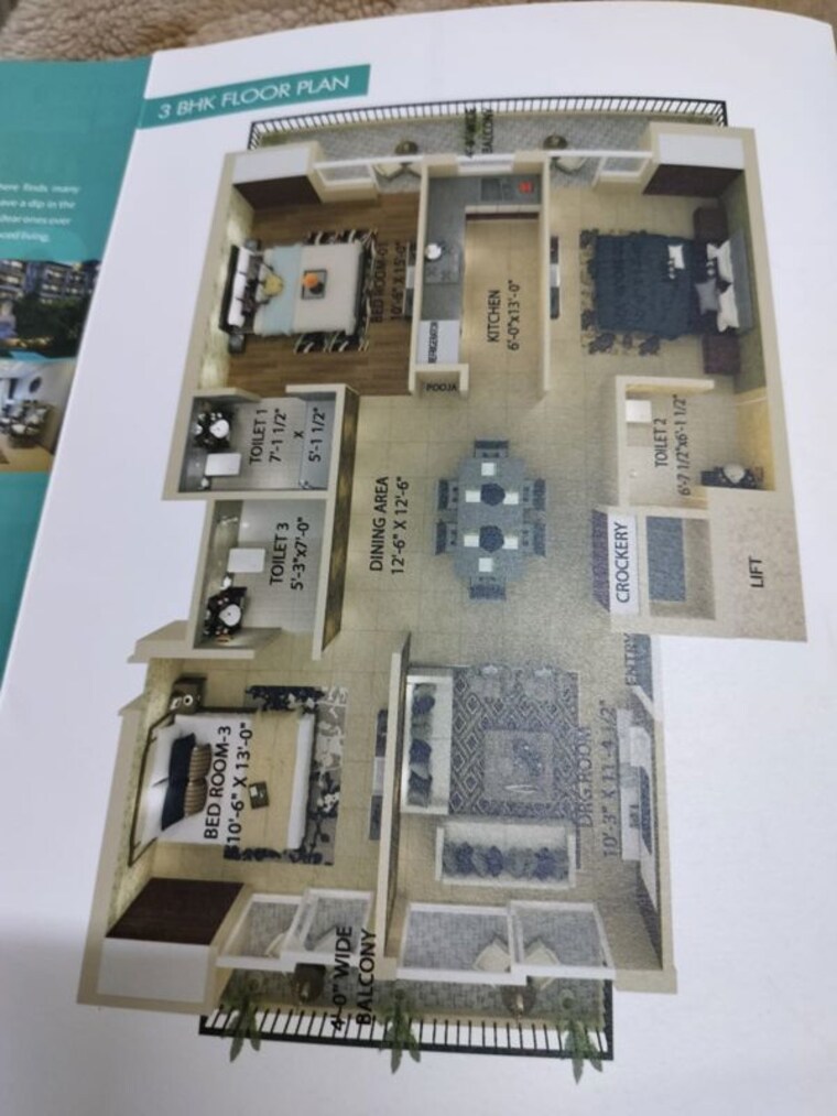 Floor Plan, maxxus-elanza 3 Bedroom 1800 Sq.Ft. Apartment In International Airport Road Zirakpur 10266288