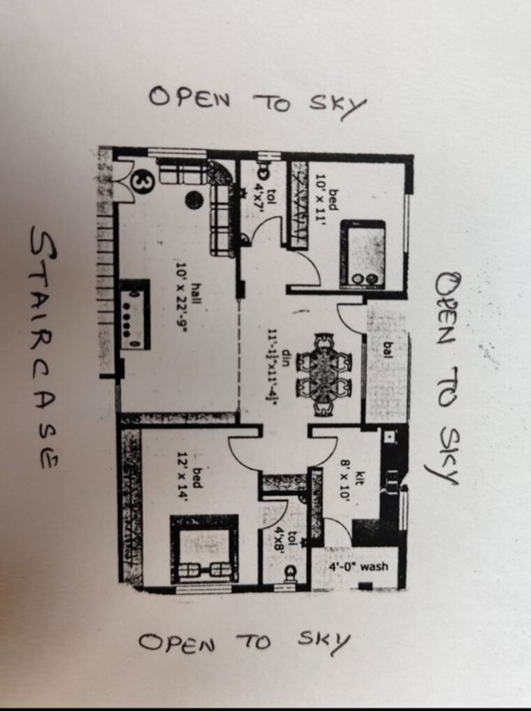 Floor Plan, sai-pearl-residency-chanda-nagar 2 Bedroom 1250 Sq.Ft. Apartment In Chanda Nagar Hyderabad 10266409