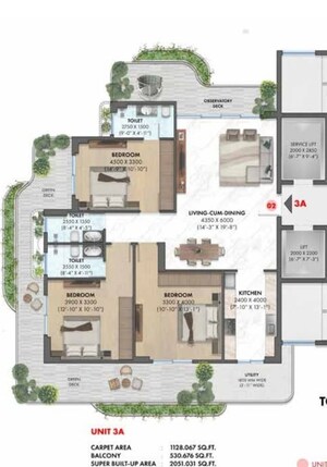 Floor Plan in 3 BHK Apartment at Ganga Anantam, Sector 85 – for Sale