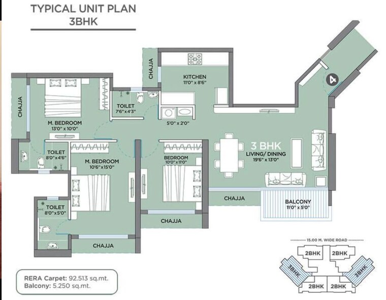 Floor Plan, the-address-mullanpur 3 Bedroom 1150 Sq.Ft. Apartment In North Mullanpur Chandigarh 10272602