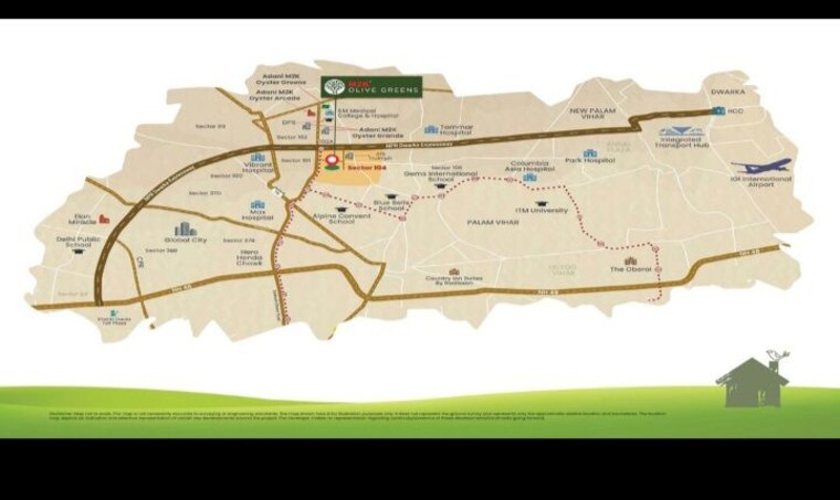 Map Location, m2k-olive-greens 3.5 Bedroom 1578 Sq.Ft. Builder Floor In Sector 104 Gurgaon 10276777