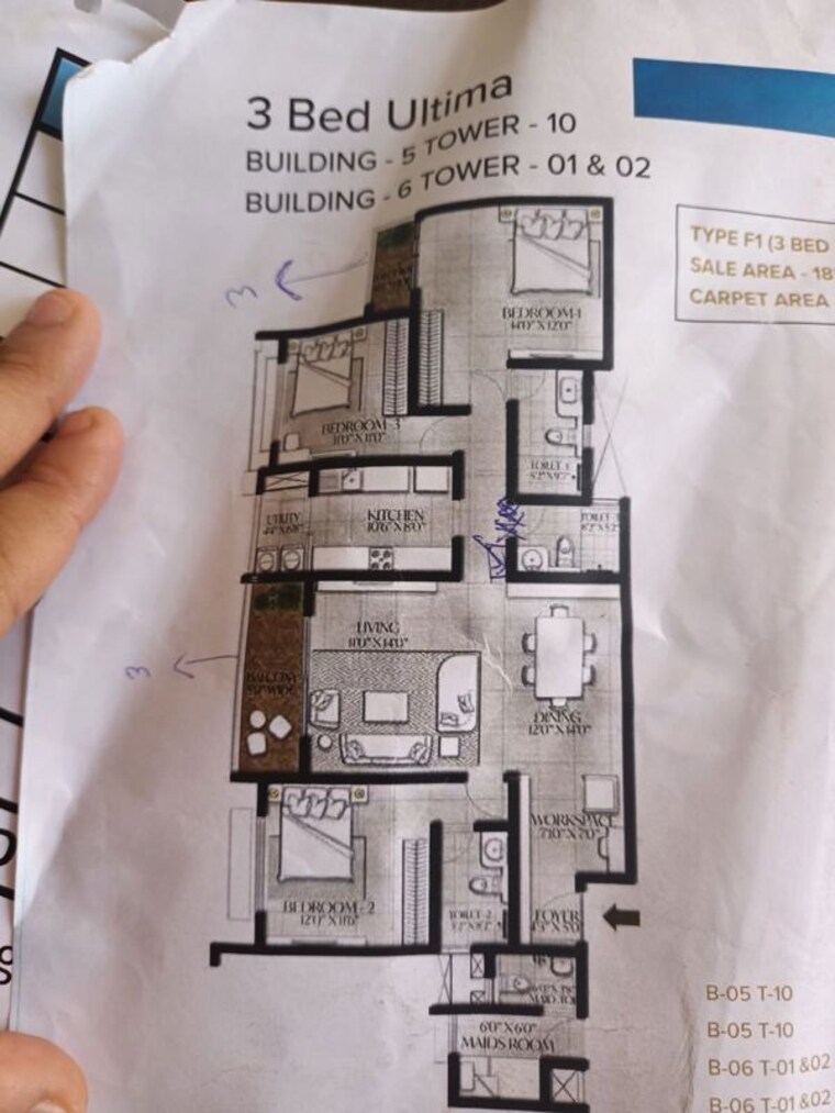 Floor Plan, meridian-park-at-the-prestige-city 3.5 Bedroom 1851 Sq.Ft. Apartment In Sarjapur Road Bangalore 10278306