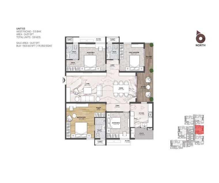 Floor Plan, navanaami-one 3.5 Bedroom 2437 Sq.Ft. Apartment In Kokapet Hyderabad 10278455