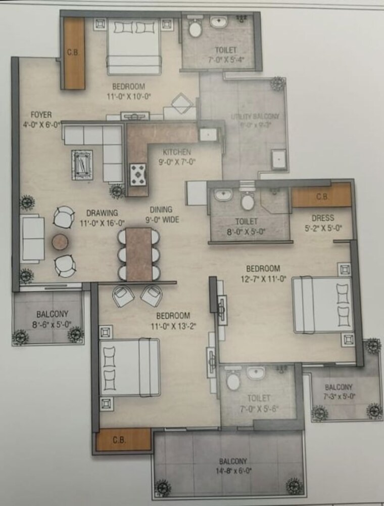 Floor Plan, victoryone-amara 3 Bedroom 1650 Sq.Ft. Apartment In Sector 16 Greater Noida Greater Noida 10278824