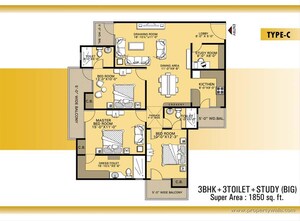 Floor Plan in 3 BHK Apartment at VVIP Addresses, Raj Nagar Extension – for Sale