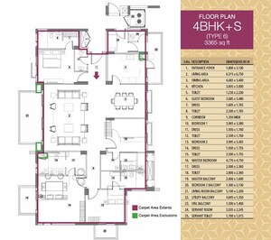 Floor Plan in 4 BHK Apartment at Vatika Sovereign Next, Sector 82a – for Sale