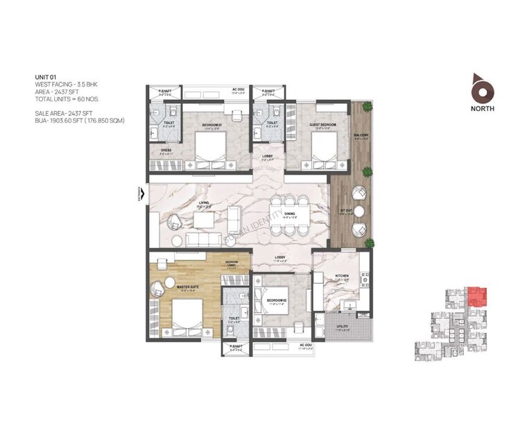 Floor Plan, navanaami-one 4 Bedroom 3334 Sq.Ft. Apartment In Kokapet Hyderabad 10291166