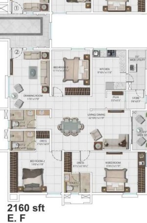 Floor Plan in 3 BHK Apartment at My Home Krishe, Financial District – for Rent