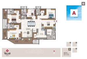 Floor Plan in 3 BHK Apartment at DSR Valar, Kokapet – for Sale