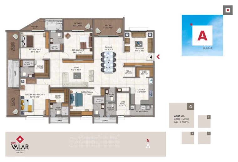 Floor Plan, dsr-valar 3 Bedroom 3242 Sq.Ft. Apartment In Kokapet Hyderabad 10291216