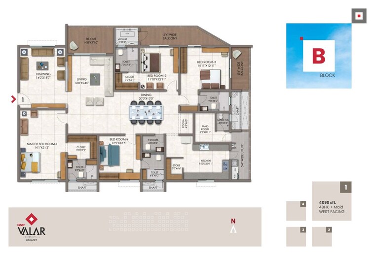 Floor Plan, dsr-valar 3 Bedroom 3242 Sq.Ft. Apartment In Kokapet Hyderabad 10291216