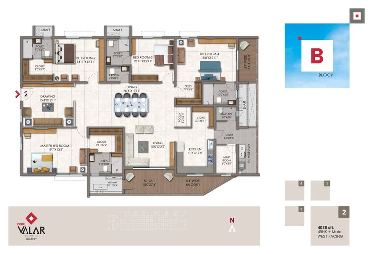 Floor Plan, dsr-valar 3 Bedroom 3242 Sq.Ft. Apartment In Kokapet Hyderabad 10291216