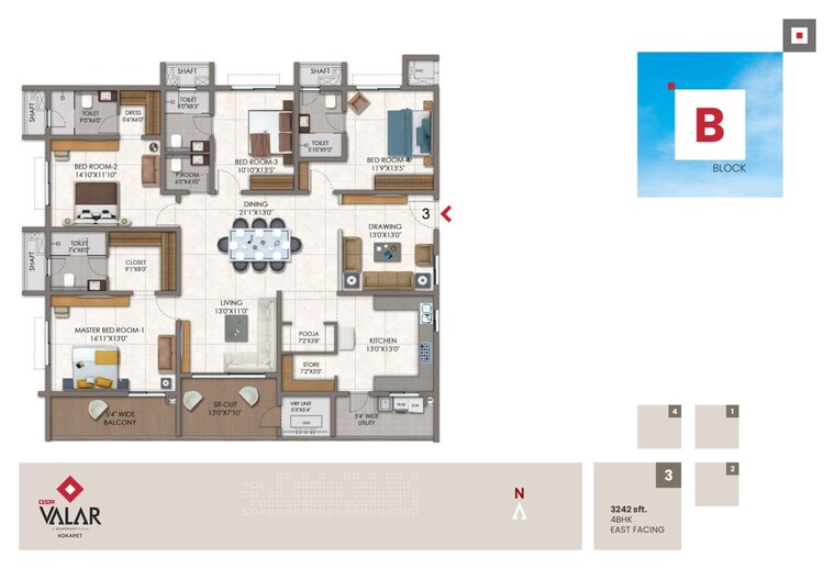 Floor Plan, dsr-valar 3 Bedroom 3242 Sq.Ft. Apartment In Kokapet Hyderabad 10291216