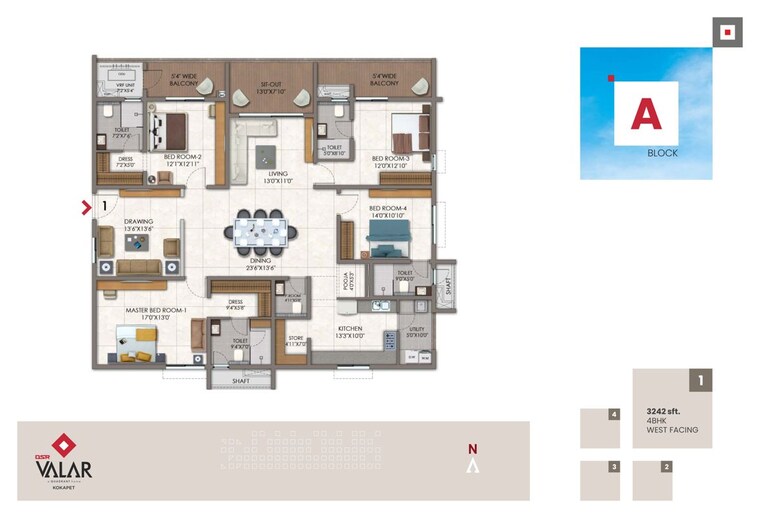 Floor Plan, dsr-valar 4 Bedroom 4090 Sq.Ft. Apartment In Kokapet Hyderabad 10291523