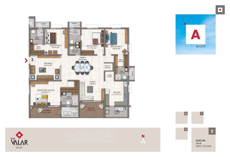 Floor Plan, dsr-valar 4 Bedroom 4090 Sq.Ft. Apartment In Kokapet Hyderabad 10291523