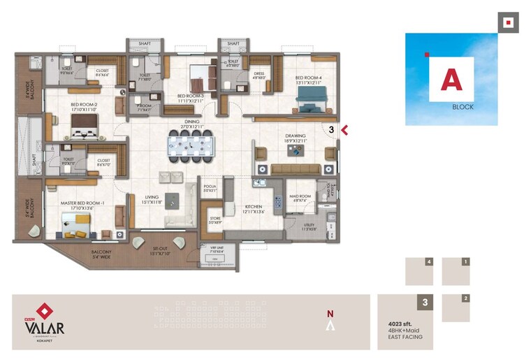 Floor Plan, dsr-valar 4 Bedroom 4090 Sq.Ft. Apartment In Kokapet Hyderabad 10291523
