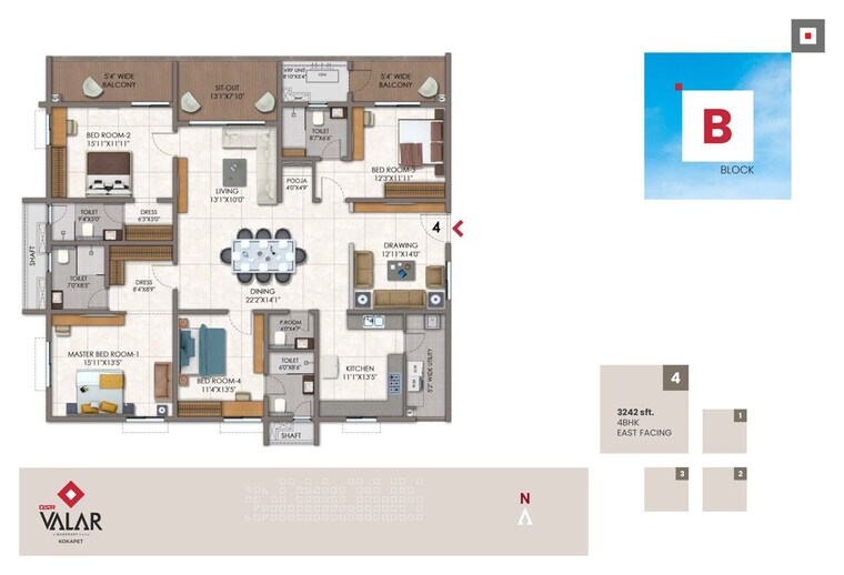 Floor Plan, dsr-valar 4 Bedroom 4090 Sq.Ft. Apartment In Kokapet Hyderabad 10291523