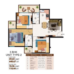 Floor Plan in 3 BHK Apartment at HCBS Auroville, Sector 103 – for Sale