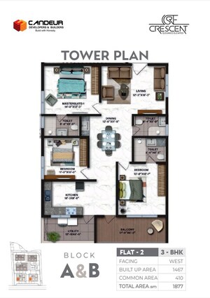 Floor Plan in 3 BHK Apartment at Candeur Crescent, Serilingampally – for Sale