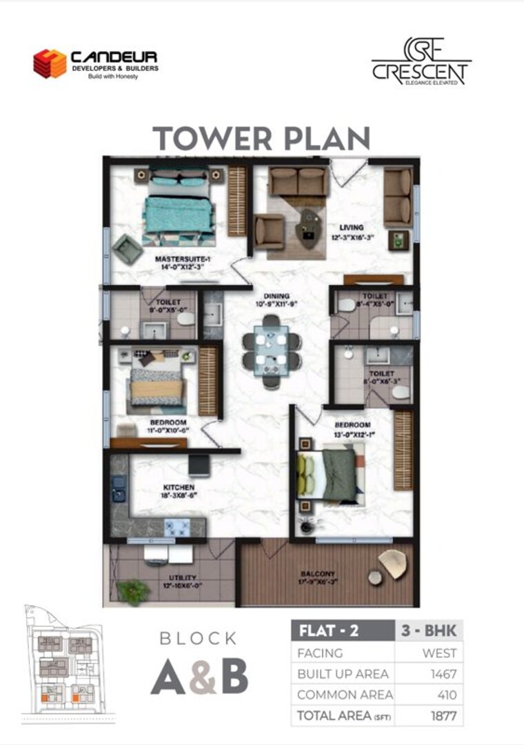 Floor Plan, candeur-crescent 3 Bedroom 1877 Sq.Ft. Apartment In Serilingampally Hyderabad 10296668