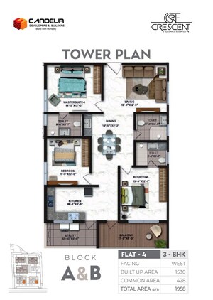 Floor Plan in 3 BHK Apartment at Candeur Crescent, Serilingampally – for Sale