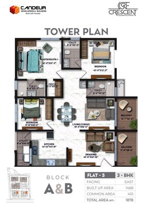 Floor Plan in 3 BHK Apartment at Candeur Crescent, Serilingampally – for Sale