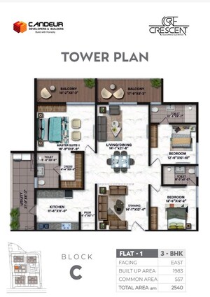 Floor Plan in 3 BHK Apartment at Candeur Crescent, Serilingampally – for Sale