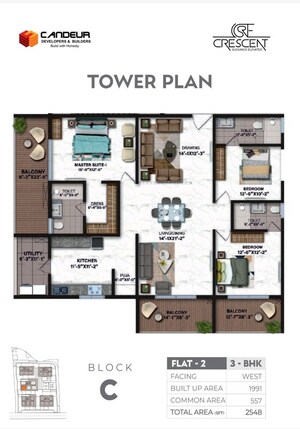 Floor Plan in 3 BHK Apartment at Candeur Crescent, Serilingampally – for Sale