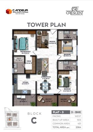 Floor Plan in 3 BHK Apartment at Candeur Crescent, Serilingampally – for Sale