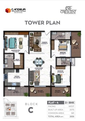 Floor Plan in 3 BHK Apartment at Serilingampally – for Sale