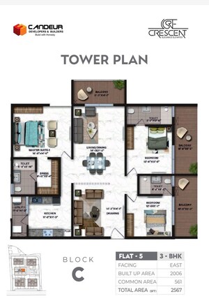 Floor Plan in 3 BHK Apartment at Candeur Crescent, Serilingampally – for Sale