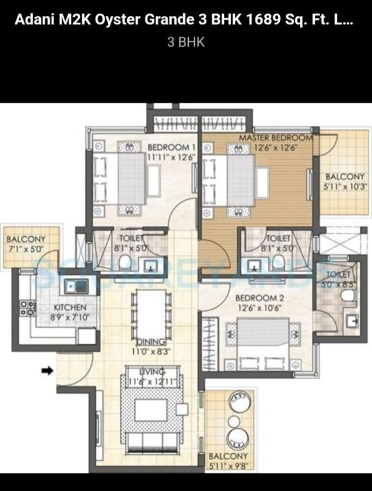 Floor Plan, adani-m2k-oyster-grande 3.5 Bedroom 1689 Sq.Ft. Apartment In Sector 102 Gurgaon 10297243