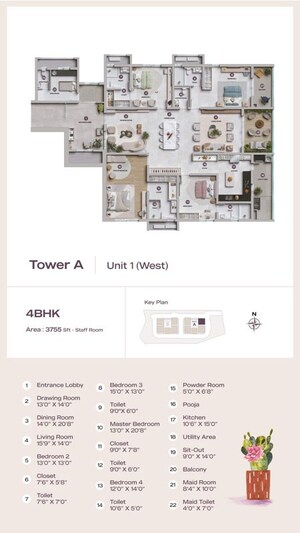Floor Plan in 3 BHK Apartment at Lansum Elena, Kokapet – for Sale
