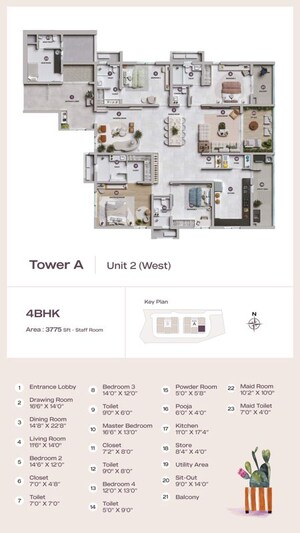 Floor Plan in 3 BHK Apartment at Lansum Elena, Kokapet – for Sale