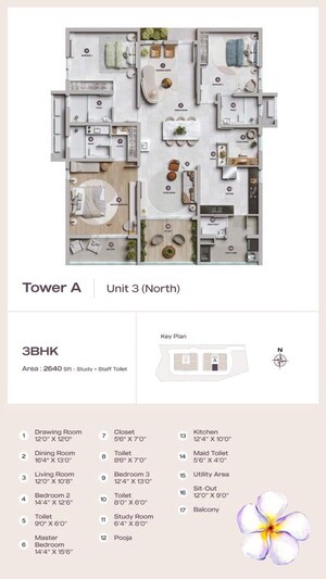 Floor Plan in 3 BHK Apartment at Lansum Elena, Kokapet – for Sale