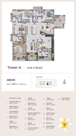Floor Plan in 3 BHK Apartment at Lansum Elena, Kokapet – for Sale