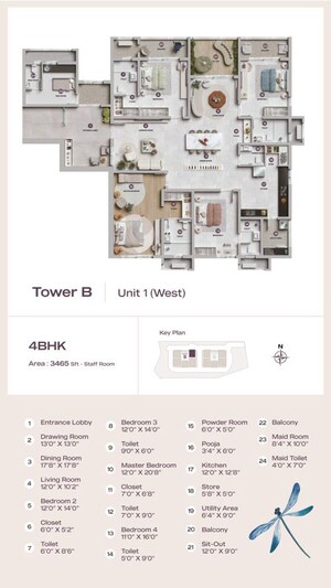 Floor Plan in 3 BHK Apartment at Lansum Elena, Kokapet – for Sale