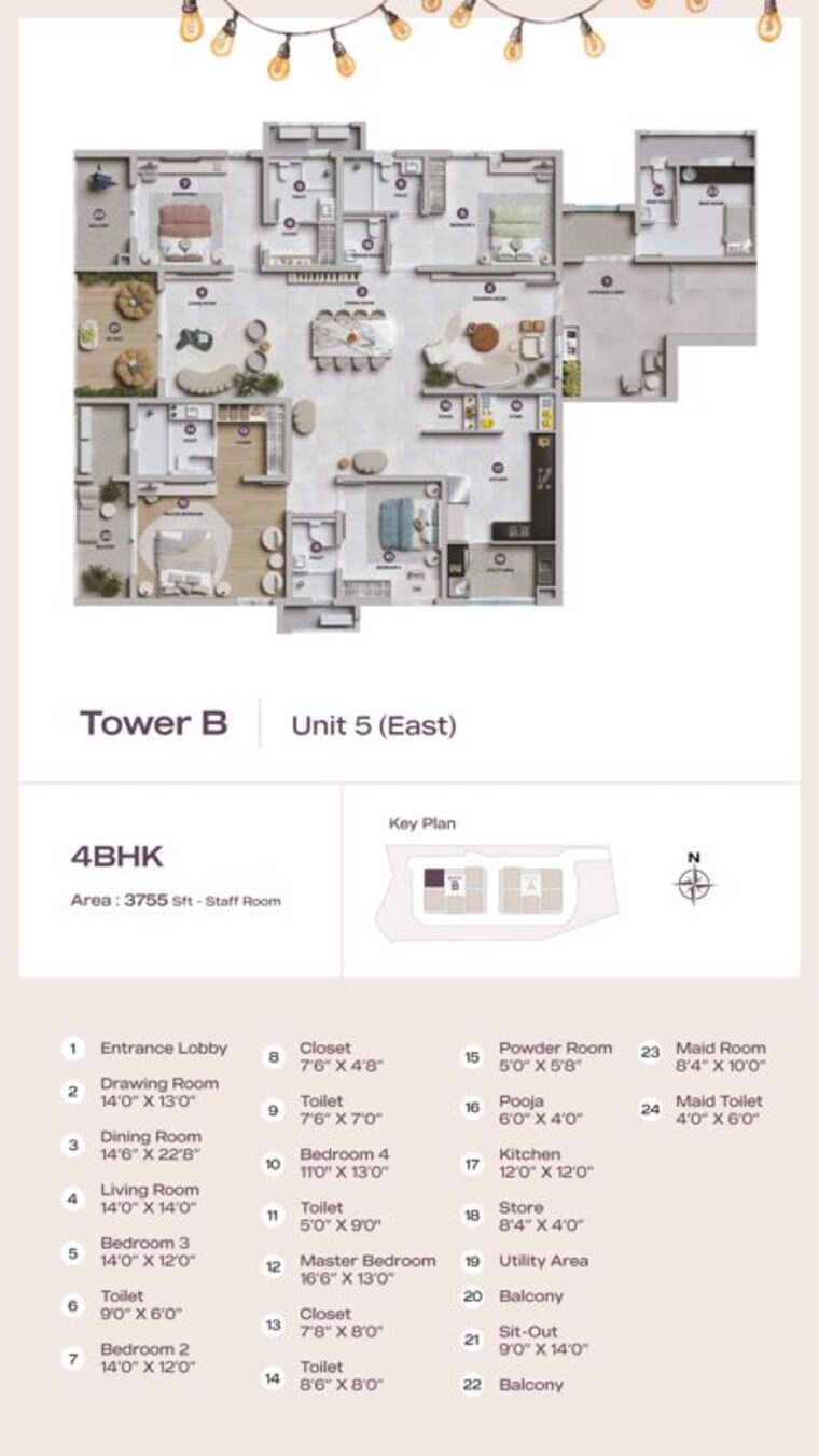 Floor Plan, lansum-elena 3 Bedroom 3260 Sq.Ft. Apartment In Kokapet Hyderabad 10297533