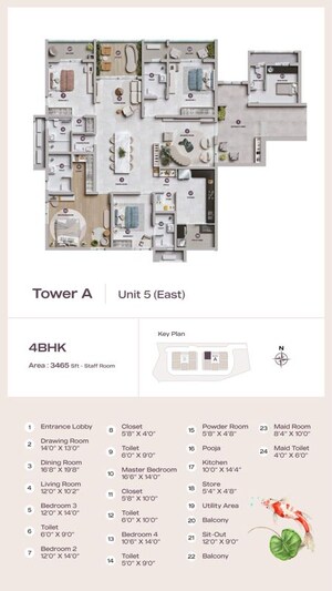 Floor Plan in 4 BHK Apartment at Lansum Elena, Kokapet – for Sale