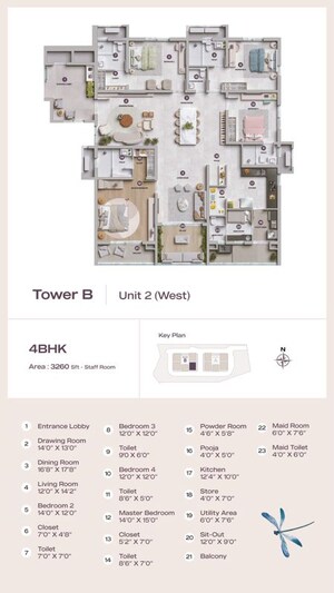 Floor Plan in 4 BHK Apartment at Lansum Elena, Kokapet – for Sale