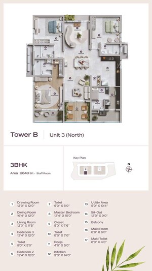Floor Plan in 4 BHK Apartment at Lansum Elena, Kokapet – for Sale