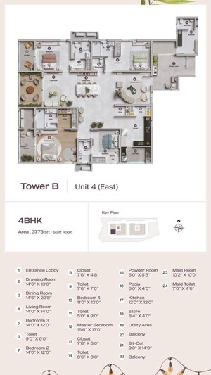 Floor Plan in 4 BHK Apartment at Lansum Elena, Kokapet – for Sale