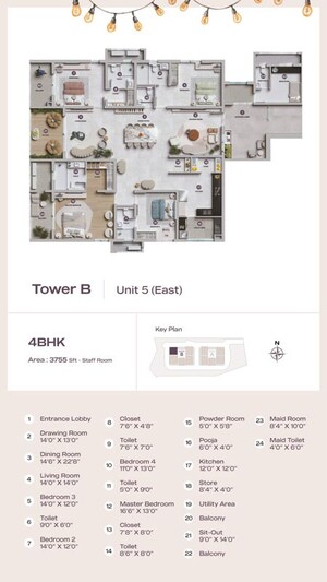Floor Plan in 4 BHK Apartment at Lansum Elena, Kokapet – for Sale