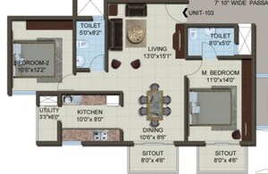 Floor Plan in 2 BHK Apartment at Suncity Arcadia Apartments, Gunjur Palya – for Sale