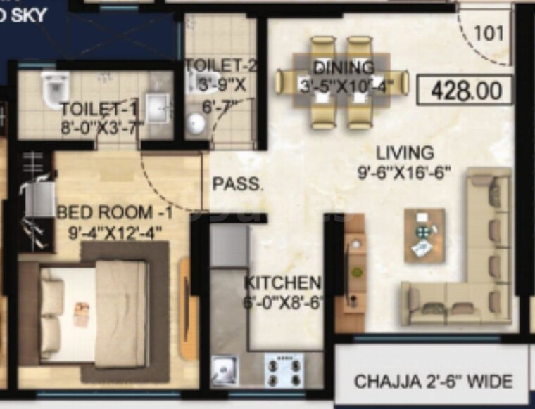 Floor Plan, arihant-residency-sion 1 Bedroom 428 Sq.Ft. Apartment In Sion Mumbai 10301055