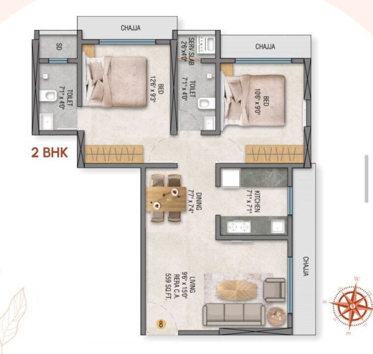 Floor Plan, kalwa 2 Bedroom 572 Sq.Ft. Apartment In Kalwa Thane 10302804
