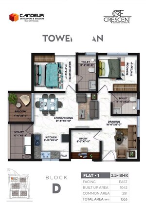 Floor Plan in 2.5 BHK Apartment at Candeur Crescent, Serilingampally – for Sale
